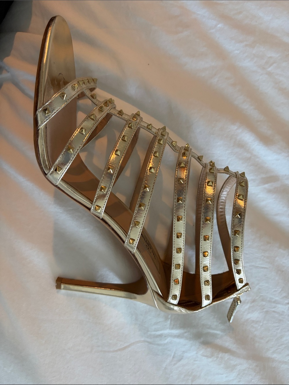 Valentino Garavani Metallic Gold Studded Cage Stiletto Sandal